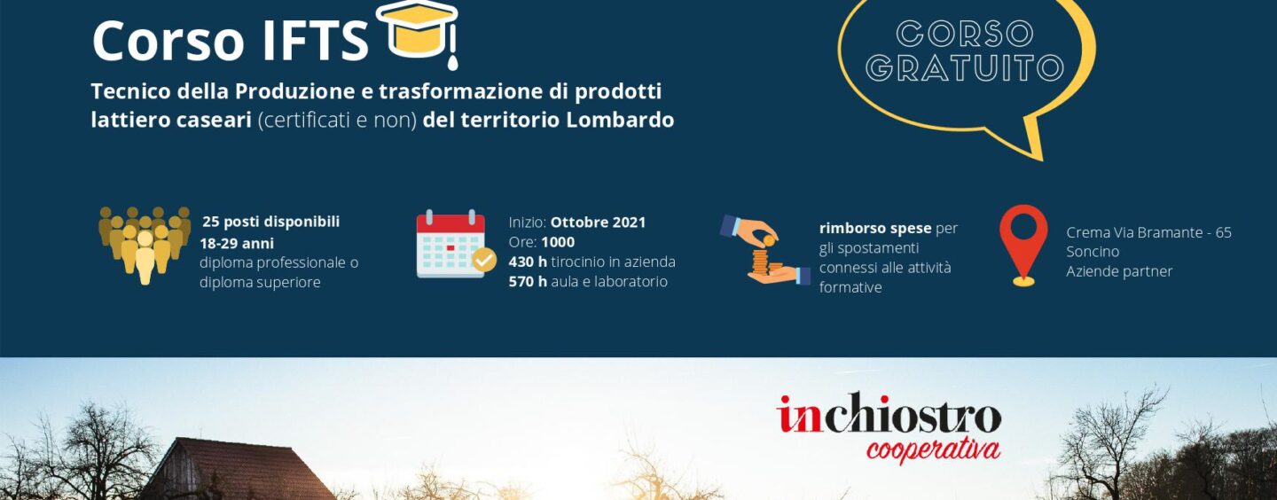 Corso gratuito IFTS Tecnico della produzione e trasformazione di prodotti lattiero-caseari (certificati e non) del territorio lombardo